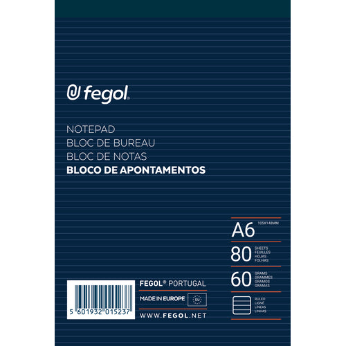 Bloc de notas rayado Fegol A6 (80 hojas)