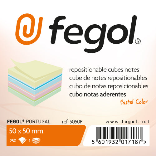 Notas adhesivas pastel Cubo de Fegol 50x50 (250 f)