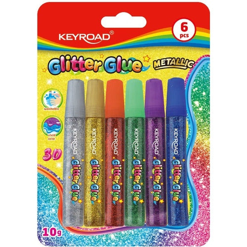 6 metallic Keyroad Glitter glues (6x10g)