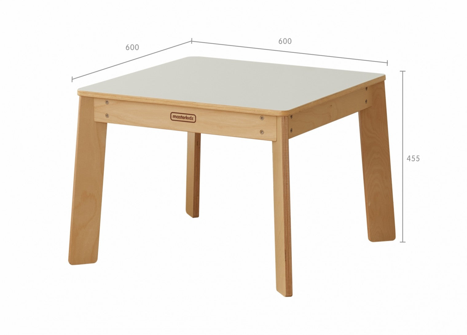 Mesa cuadrada de cocina de juguete de madera natural con tapa blanca
