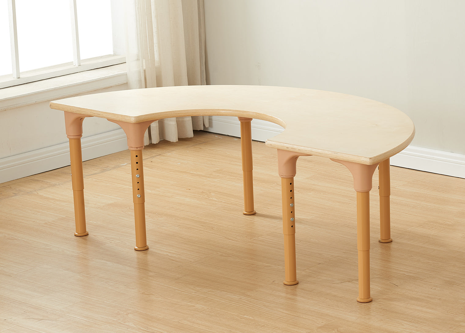 Mesa em forma de U regulável Alrik tampo madeira natural 1500x750mm