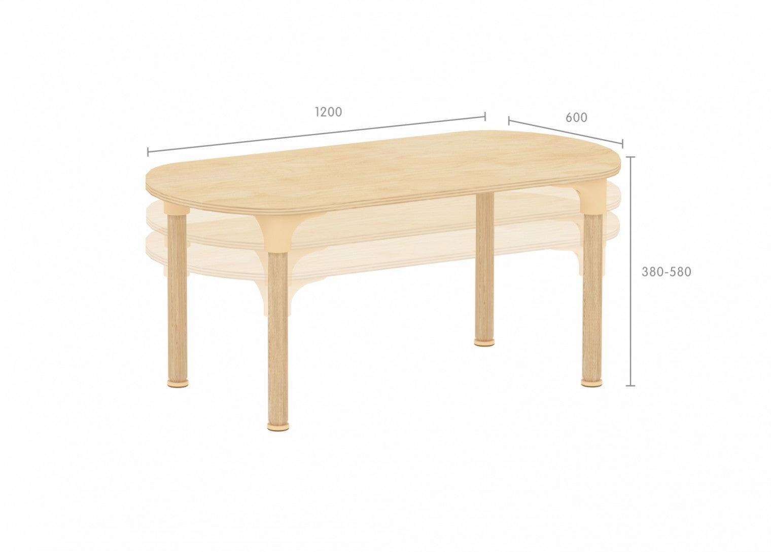 Mesa oval regulável Alrik tampo madeira natural 1200 x 600 mm estrutura metálica - Sílaba