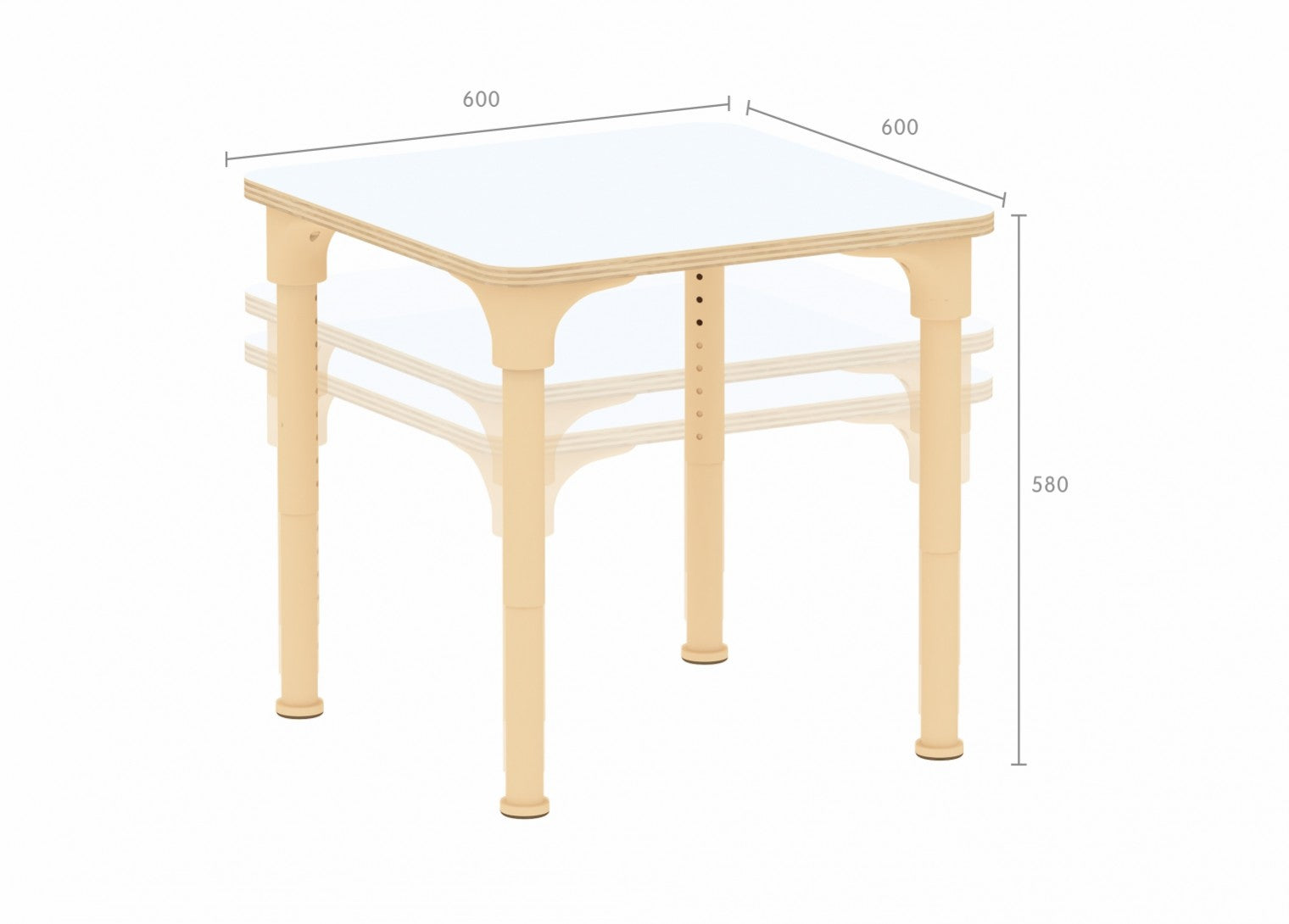 Mesa quadrada regulável Alrik tampo branco 600 x 600 mm - Sílaba