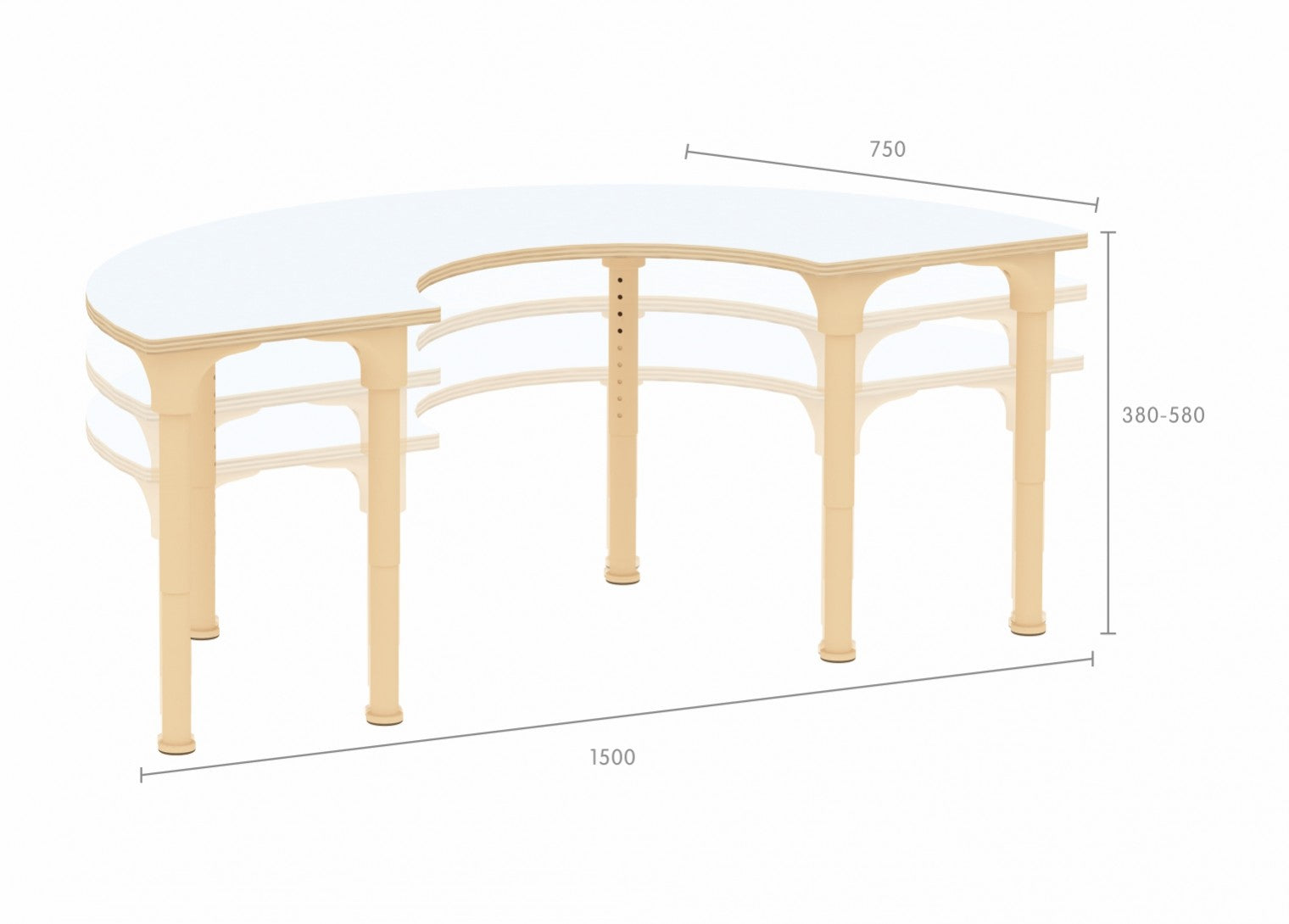 Mesa em forma de U regulável Alrik tampo branco 1500x750mm - Sílaba