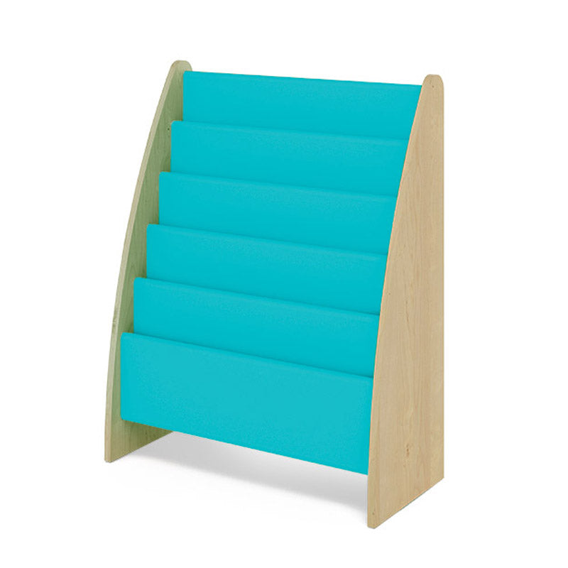Expositor turquesa para libros de lectura.