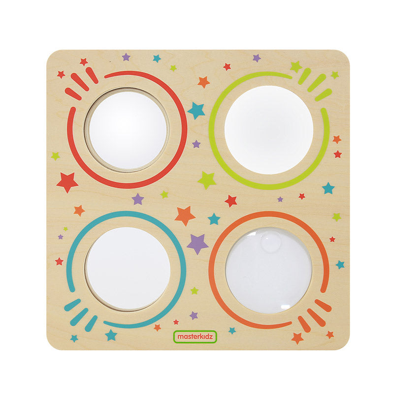 Quadro didático com espelhos e lupa