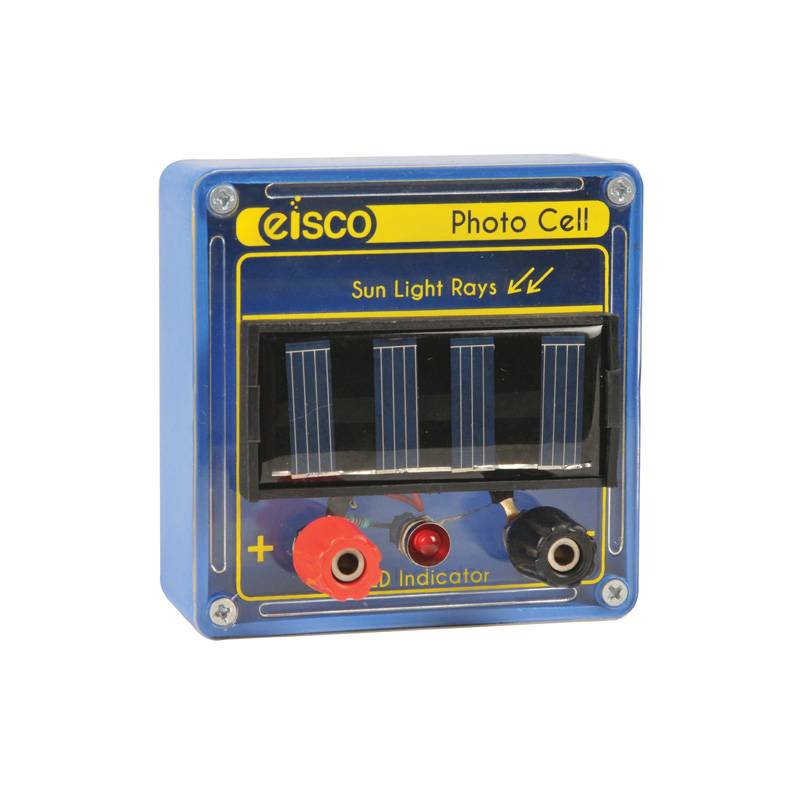 Electric photo cell with LED, on base