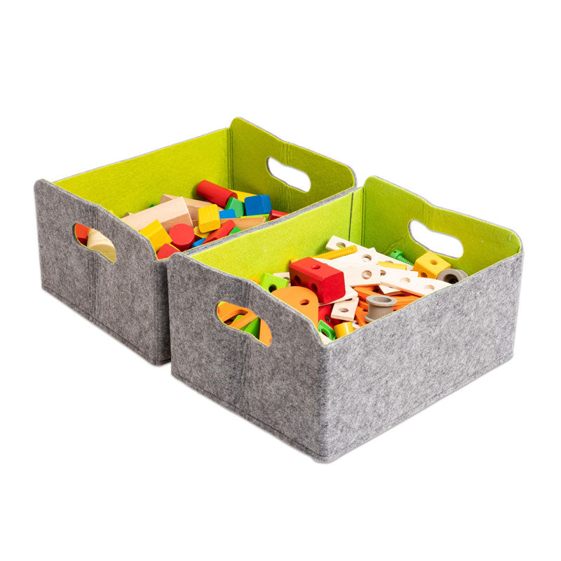 Caja de fieltro de 31x24x15cm de alto (exterior gris/interior verde lima) 2 unidades