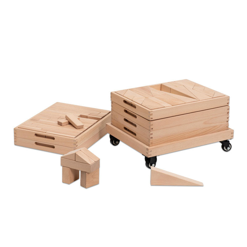 Carro de bloques de construcción con 6 bandejas de madera de haya (modelo I)