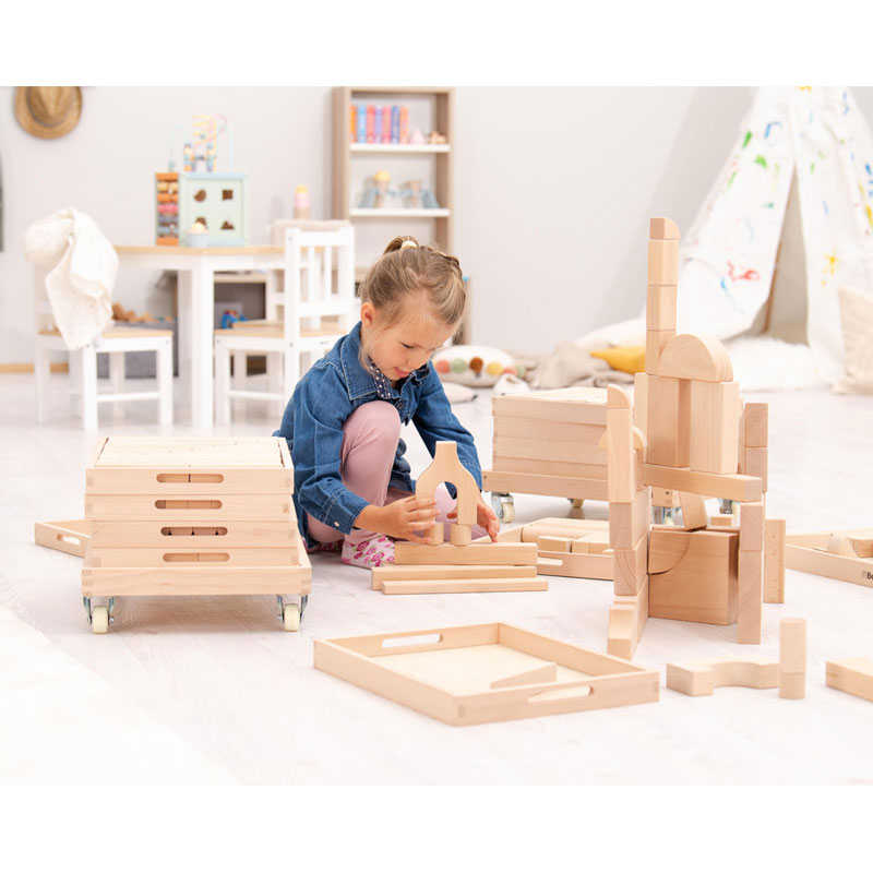 Carro de bloques de construcción con 6 bandejas de madera de haya (modelo I)