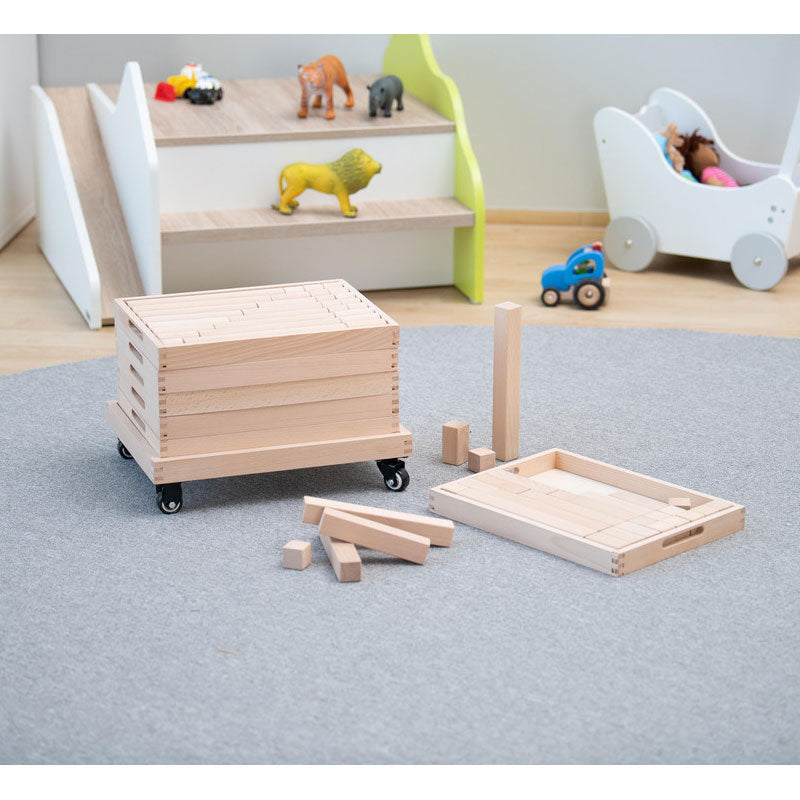 Carro de bloques de construcción con 6 bandejas de madera de haya (modelo I)