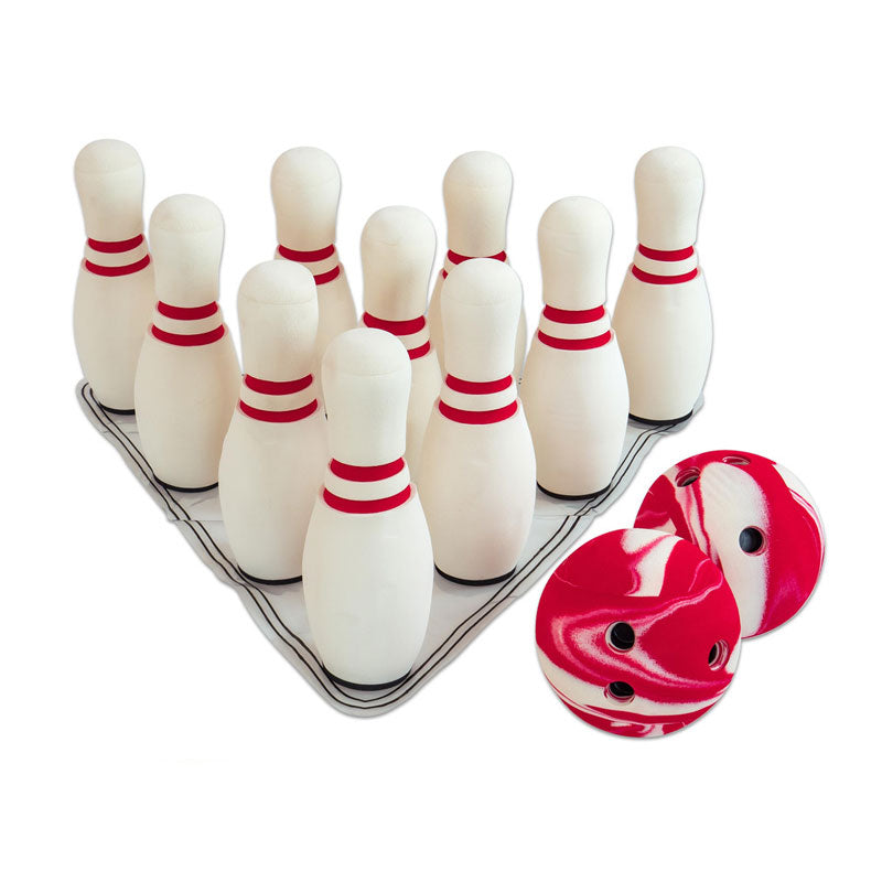Juego de bolos blandos con 10 bolos y 2 bolas.