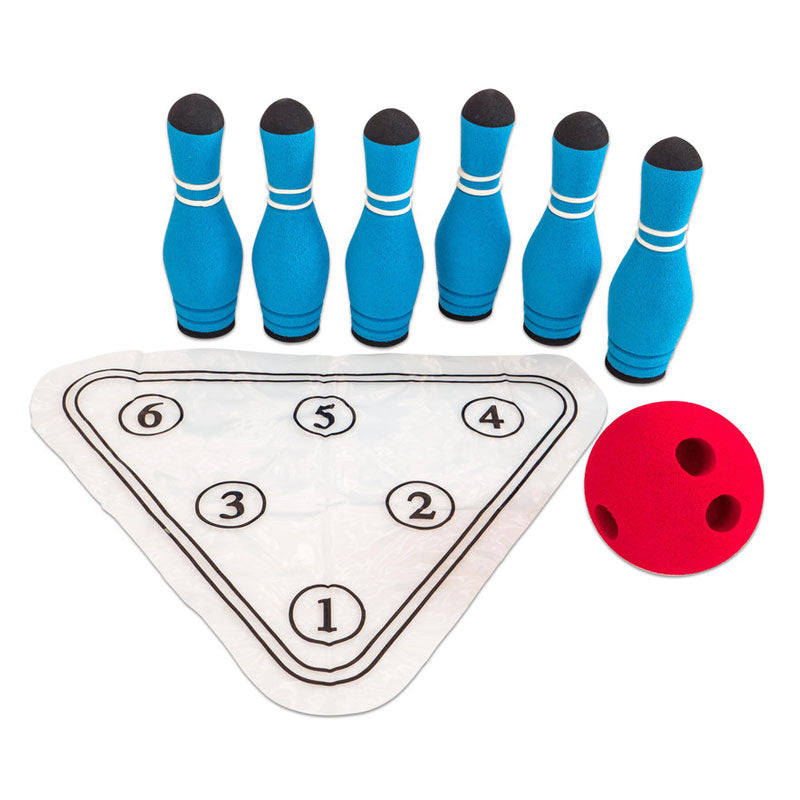 Juego de bolos blandos con 6 bolos y 1 bola.