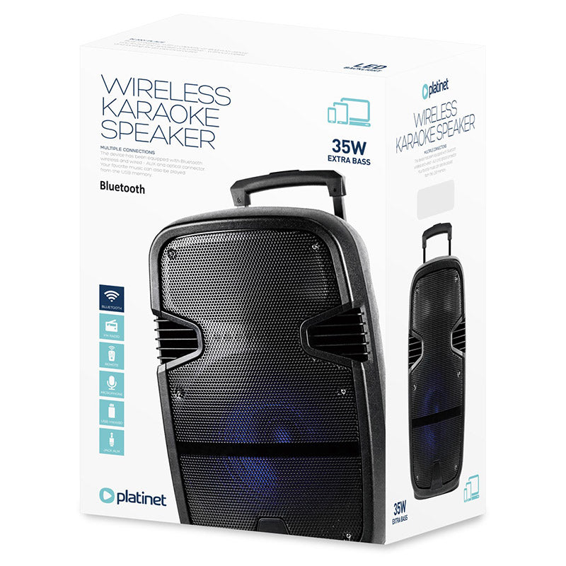 Altavoz portátil amplificado con LED, radio FM de 12", ranura para tarjeta Bluetooth/USB/microSD.