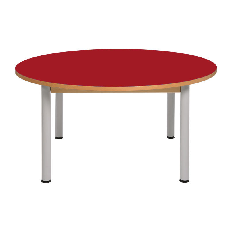 mesa circular vermelha