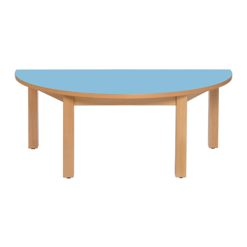 mesa semi circular azul clara