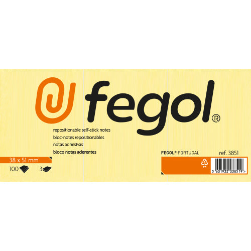 Bloco notas aderentes Fegol 38x51 amarelo (100f)