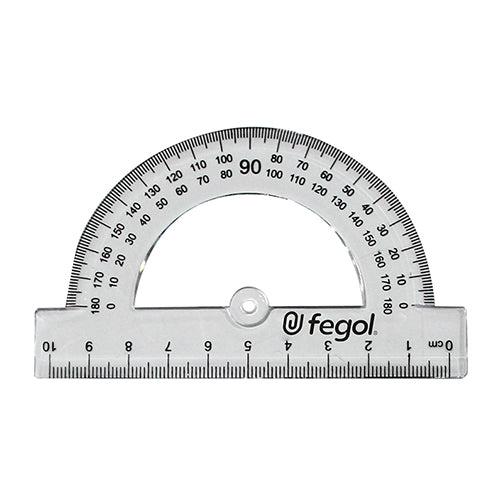 Transportador Fegol 180º/10cm, plástico cristal.