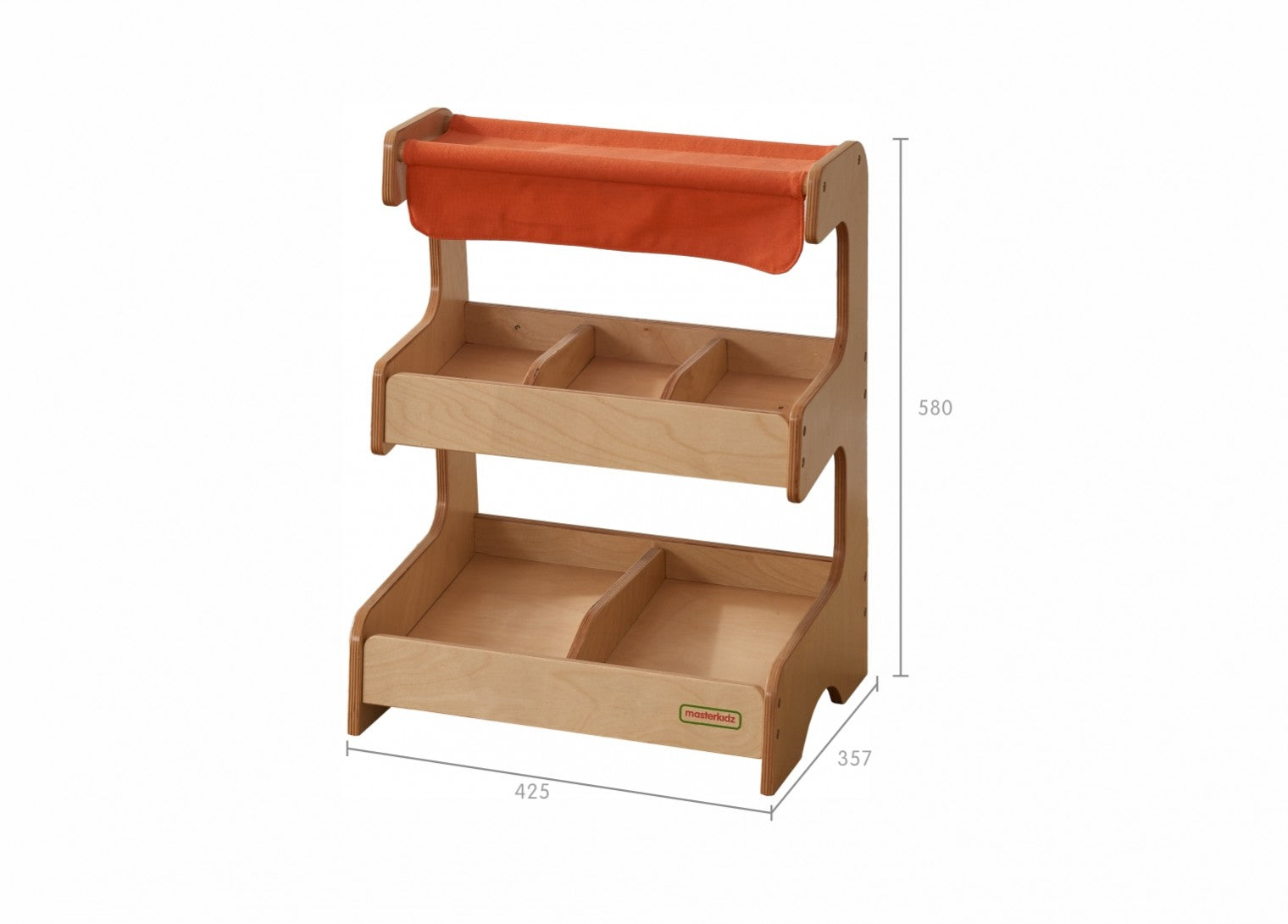 Puesto de mercado con toldo rojo.