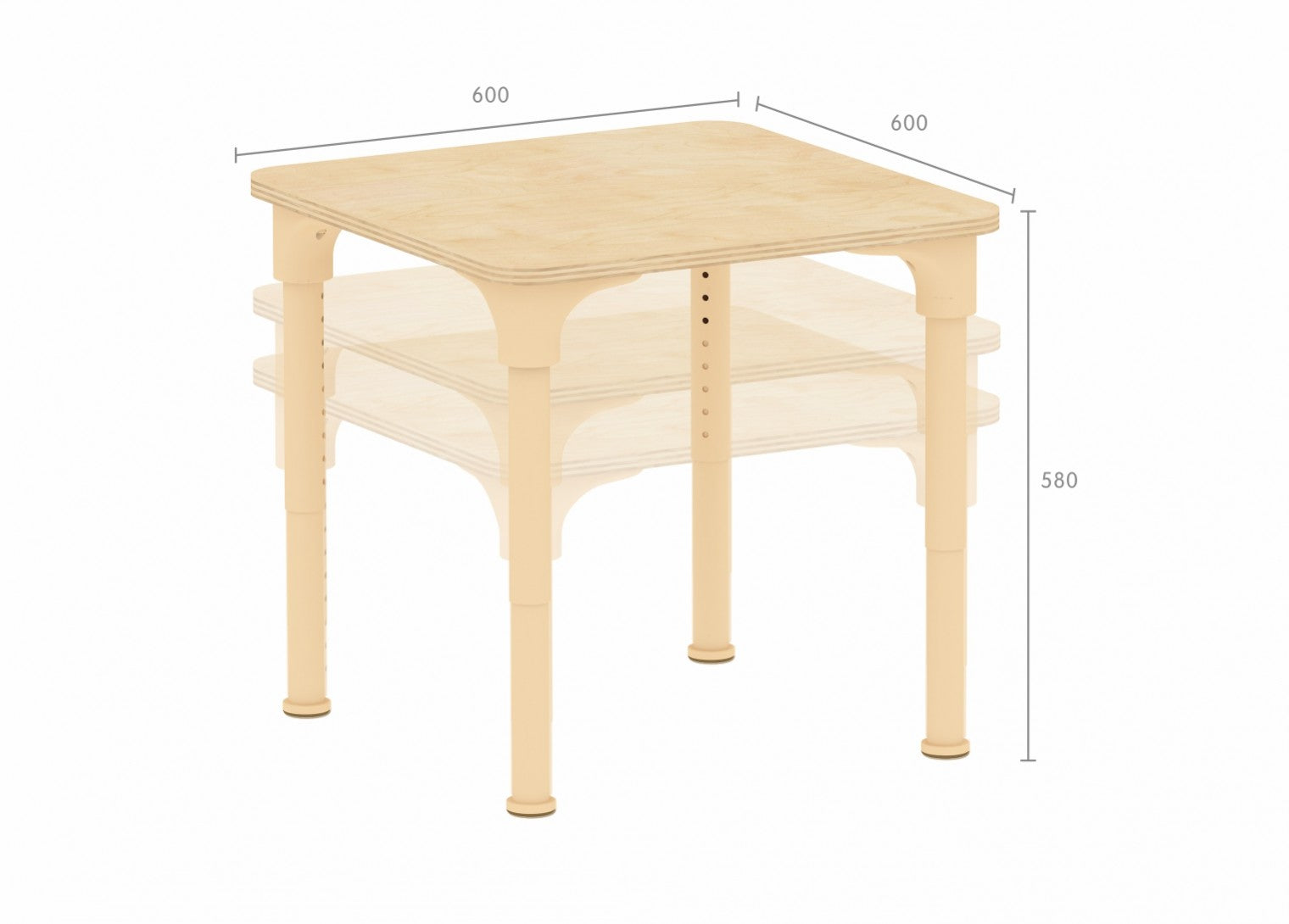 Mesa quadrada regulável Alrik tampo madeira natural 600 x 600 mm - Sílaba