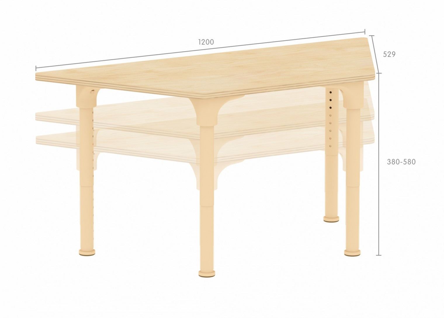 Mesa trapezoidal regulável Alrik tampo madeira natural 1200 x 600 mm - Sílaba