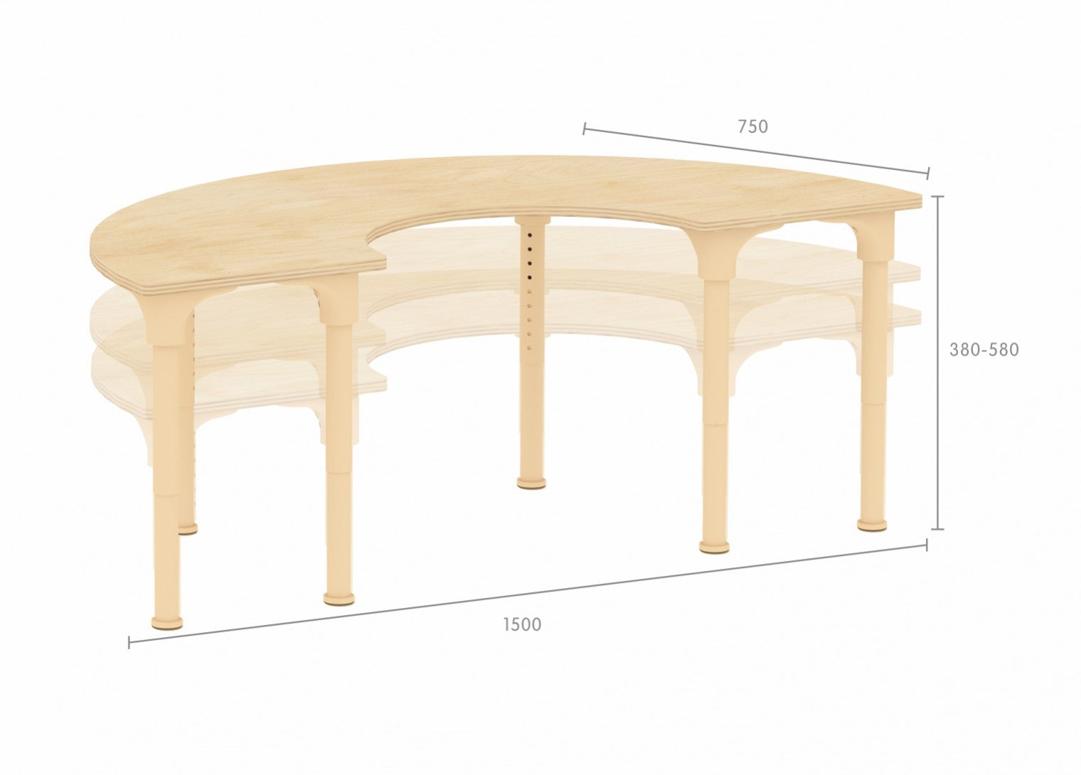 Mesa em forma de U regulável Alrik tampo madeira natural 1500x750mm - Sílaba