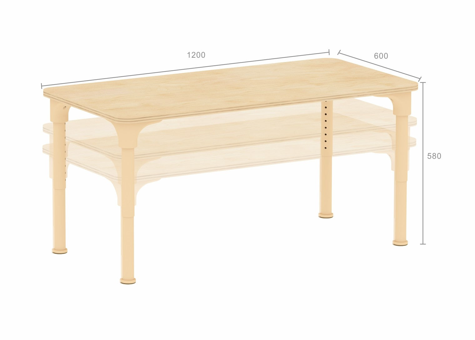 Mesa dupla regulável Alrik tampo madeira natural 1200 x 600 mm - Sílaba