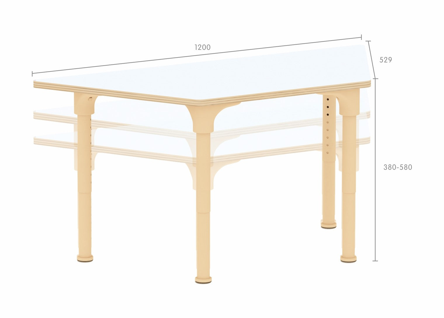 Mesa trapezoidal regulável Alrik tampo branco 1200 x 600 mm - Sílaba