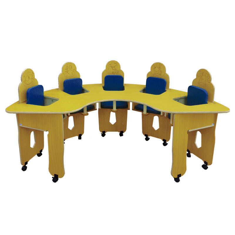 mesa de alimentação amarela e azul