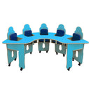 mesa de alimentação azul claro e azul escuro