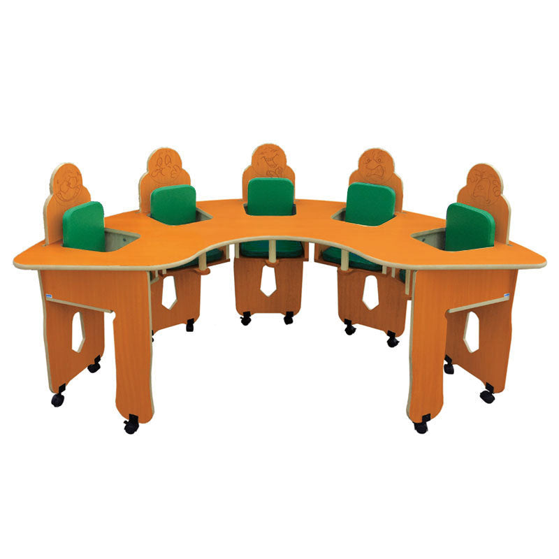 mesa de alimentação laranja e verde
