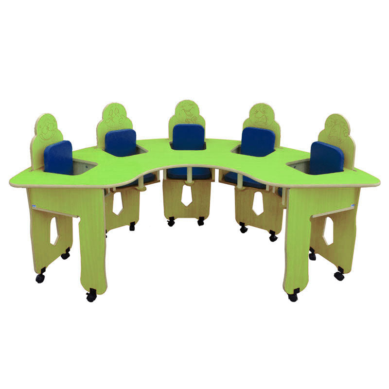 mesa de alimentação com 5 lugares verde e azul
