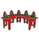 mesa de alimentação vermelho e verde com 5 lugares