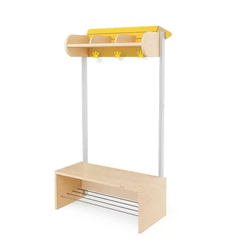 Cabide com banco corrido 3 lugares Amarelo 75x35x132cm