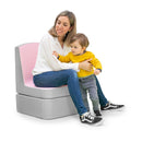 Asiento bajo con base para adulto, color gris/rosa claro.