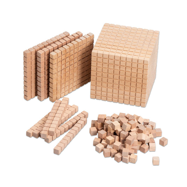 Conjunto de material base 10 em madeira