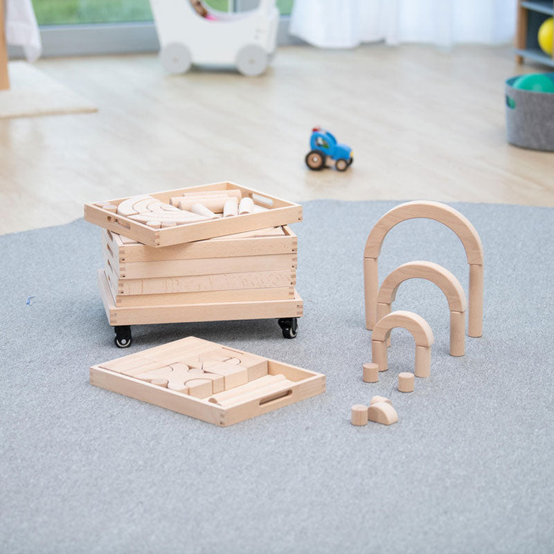 Construction block trolley with 6 beech wood trays (model II)