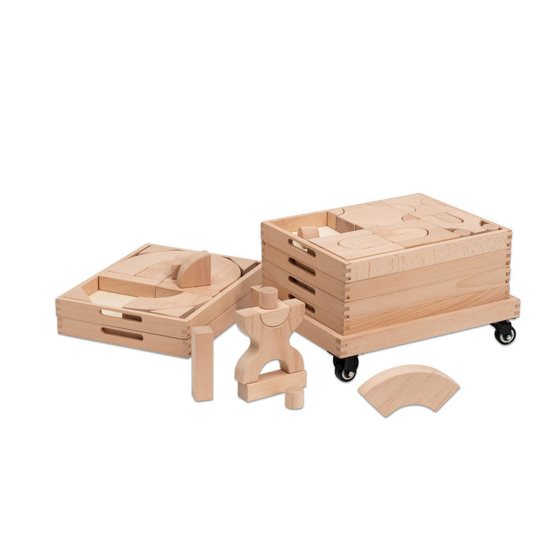 Construction block trolley with 6 beech wood trays (model II)