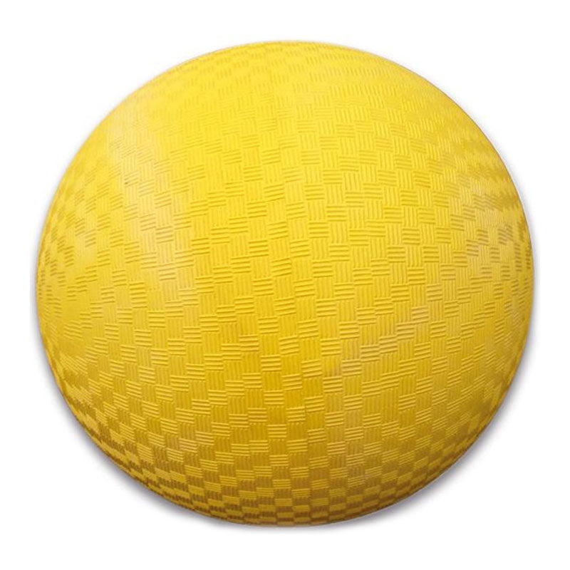 Pelota de goma de color amarillo, de 18cm de diámetro y 250g de peso.