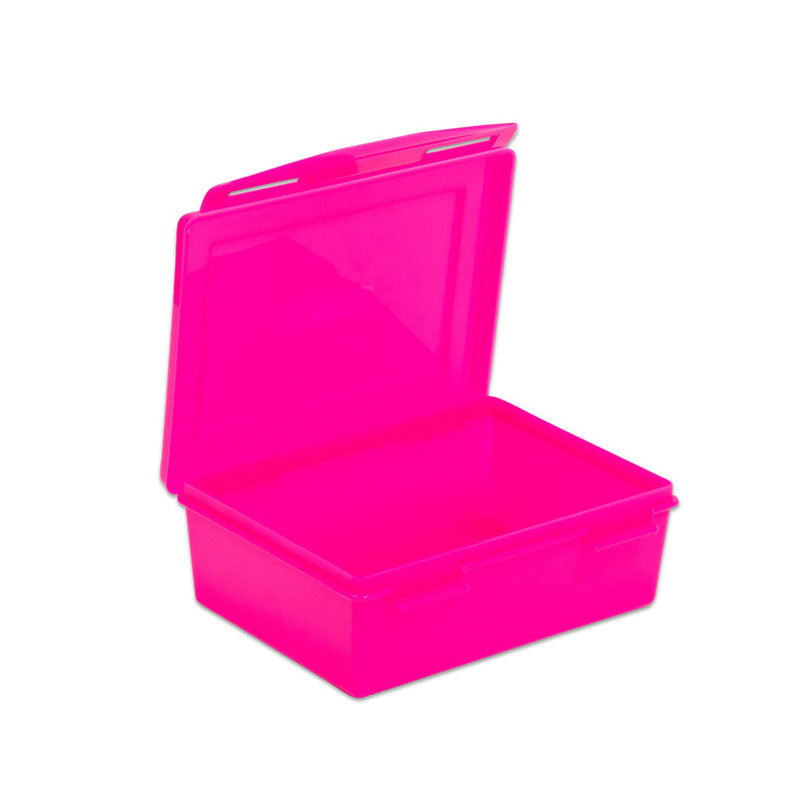 Transparent pink plastic box with lid 1.4 liters (19x15x7cm)