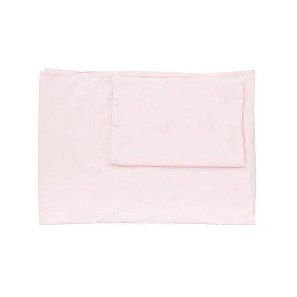 Capa de edredão rosa para catre fabricado com material de alta qualidade.