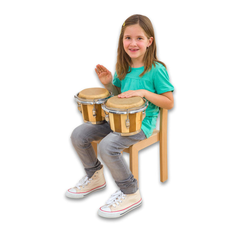 Bongos em madeira com 19 e 16cm de diâmetro