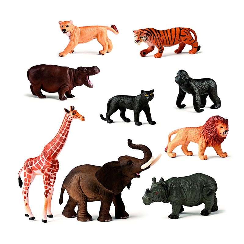 Conjunto de 9 figuras de animais da selva