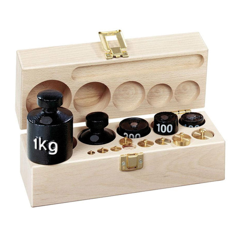 Juego de pesas en caja de madera, 2 kg.