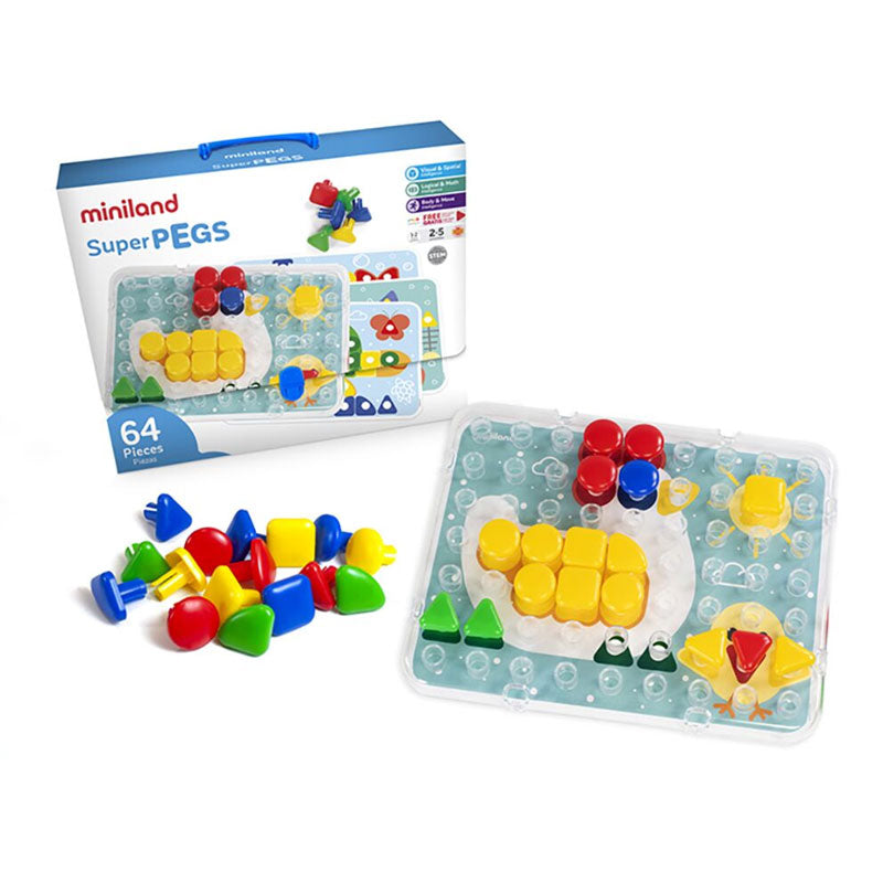 Juego de clavijas de colores en caja de cartón (64 piezas)