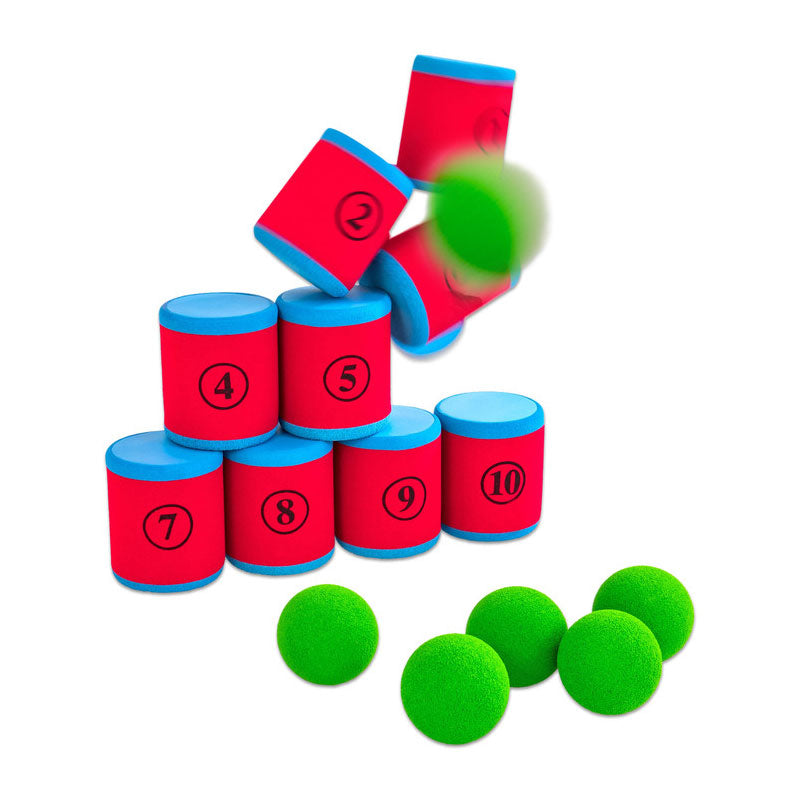 Can knockdown game (10 cans and 6 soft foam balls)