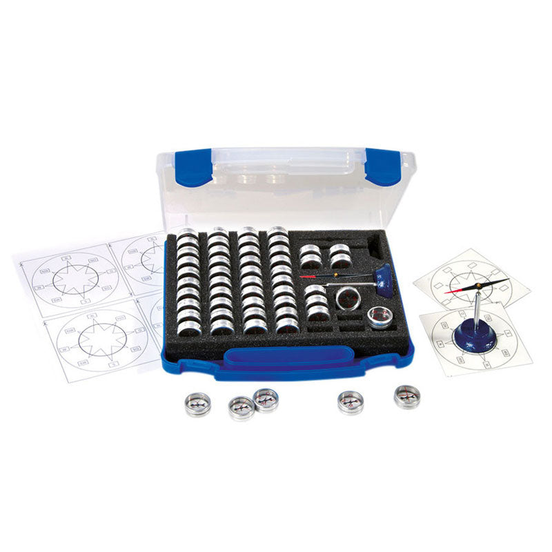 Estuche con brújulas (27 + 27 brújulas de 2,7cm y 2 agujas magnéticas con soporte)