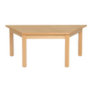 Mesa trapezoidal com estrutura de madeira e perna em madeira