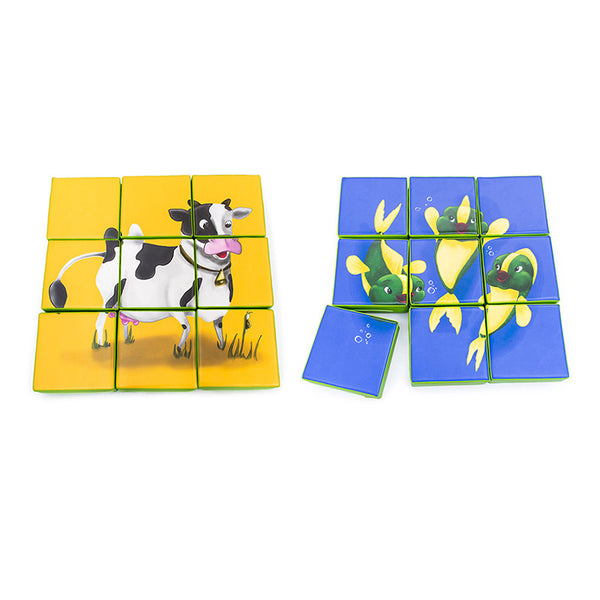 Puzzle de 9 peças de dupla face - Vaca e Peixes