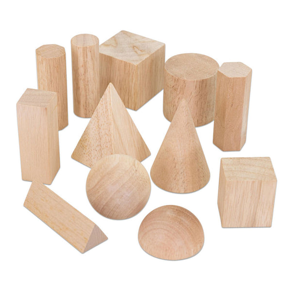 Conjunto de 12 sólidos geométricos em madeira